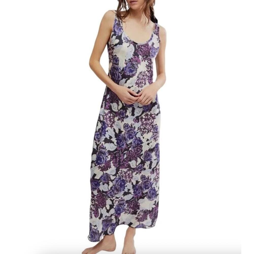 Free People Worth the Wait Floral Maxi Dress in Dark Night Combo large